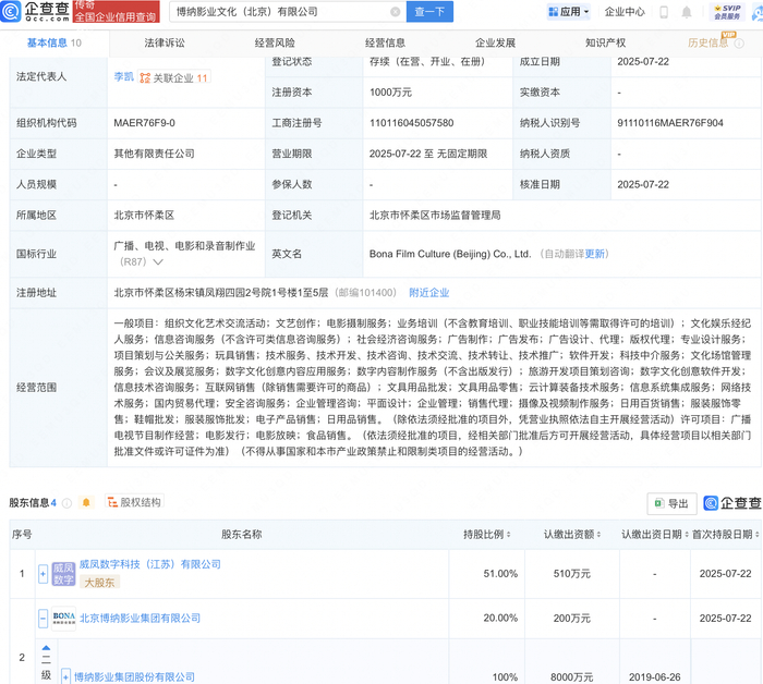 博纳影业携手成立新公司，聚焦数字文化创意软件开发新篇章